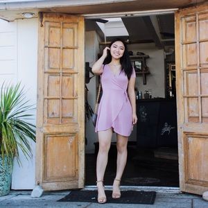 knit pink wrapped dress